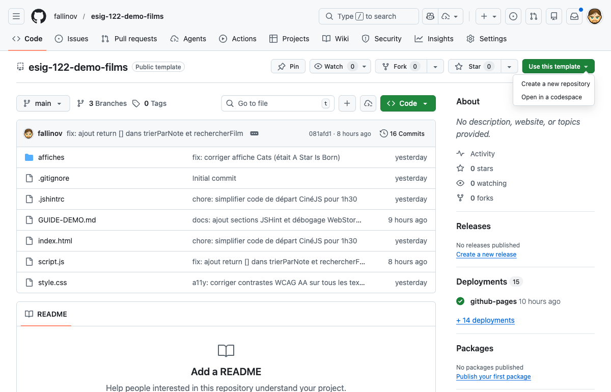 Bouton "Use this template" sur GitHub
