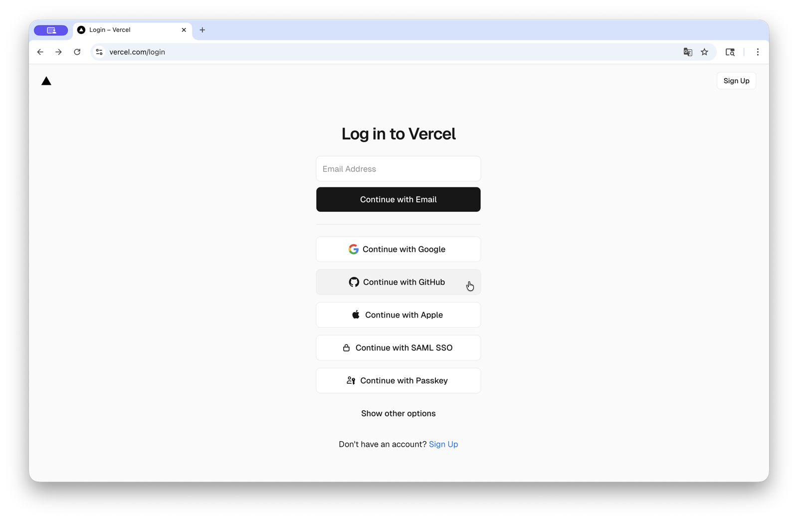 Page de login Vercel