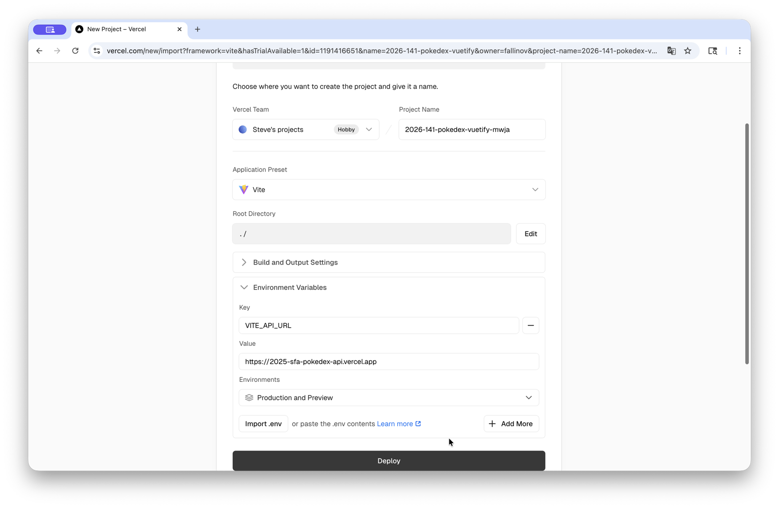 Configuration framework Vite + variable VITE_API_URL initiale