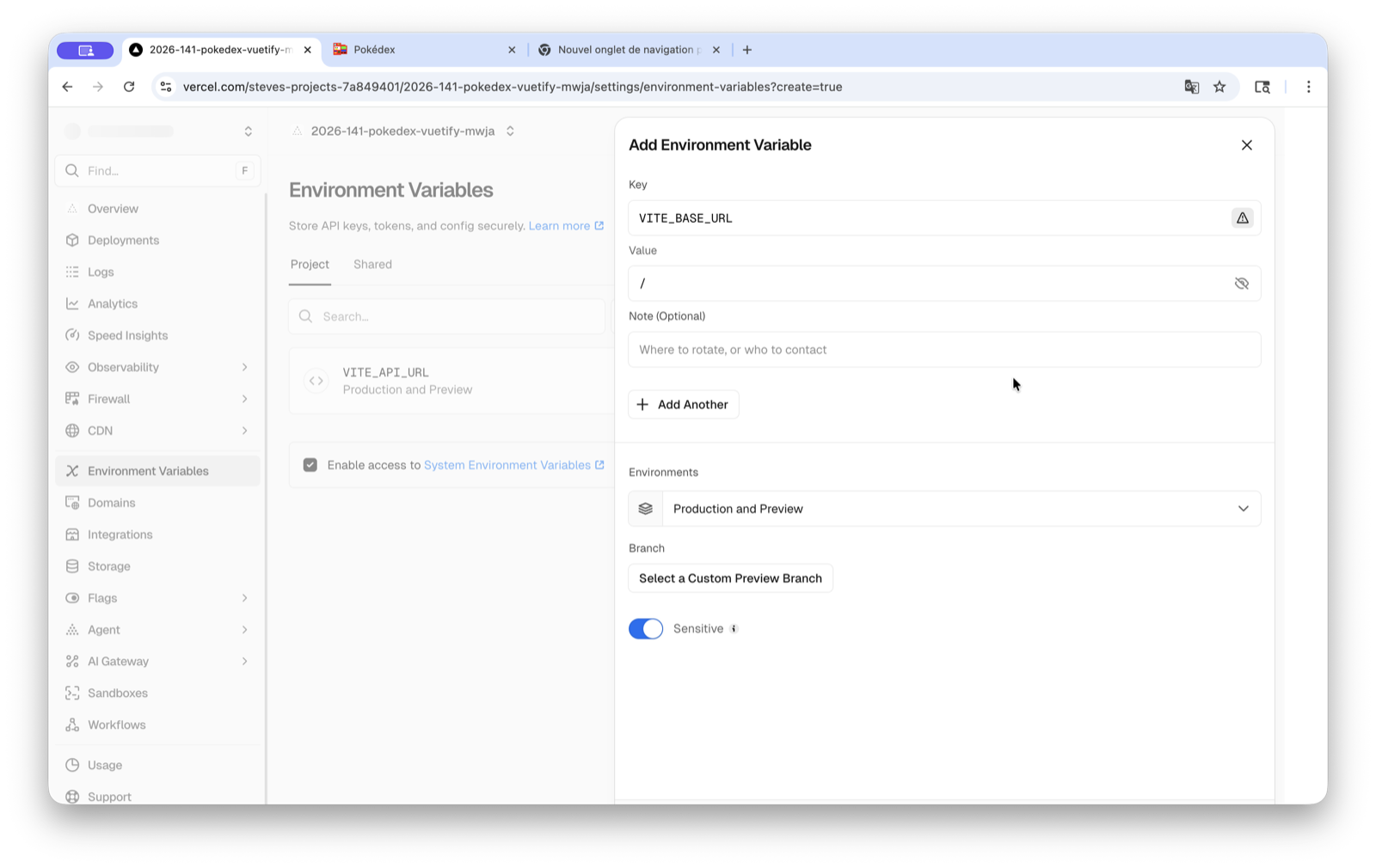 Modal d'ajout VITE_BASE_URL = /