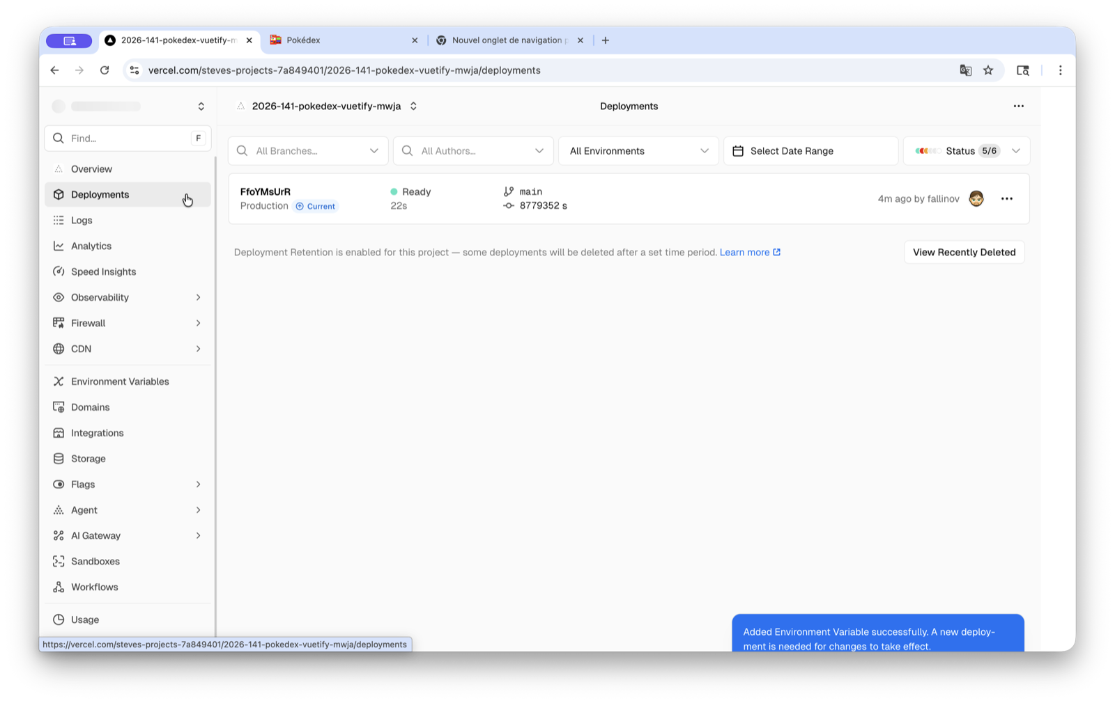 Liste des déploiements