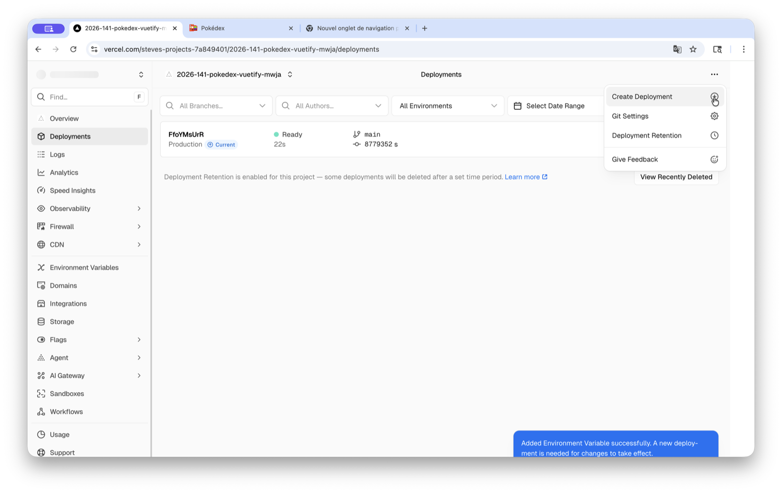 Menu Create Deployment