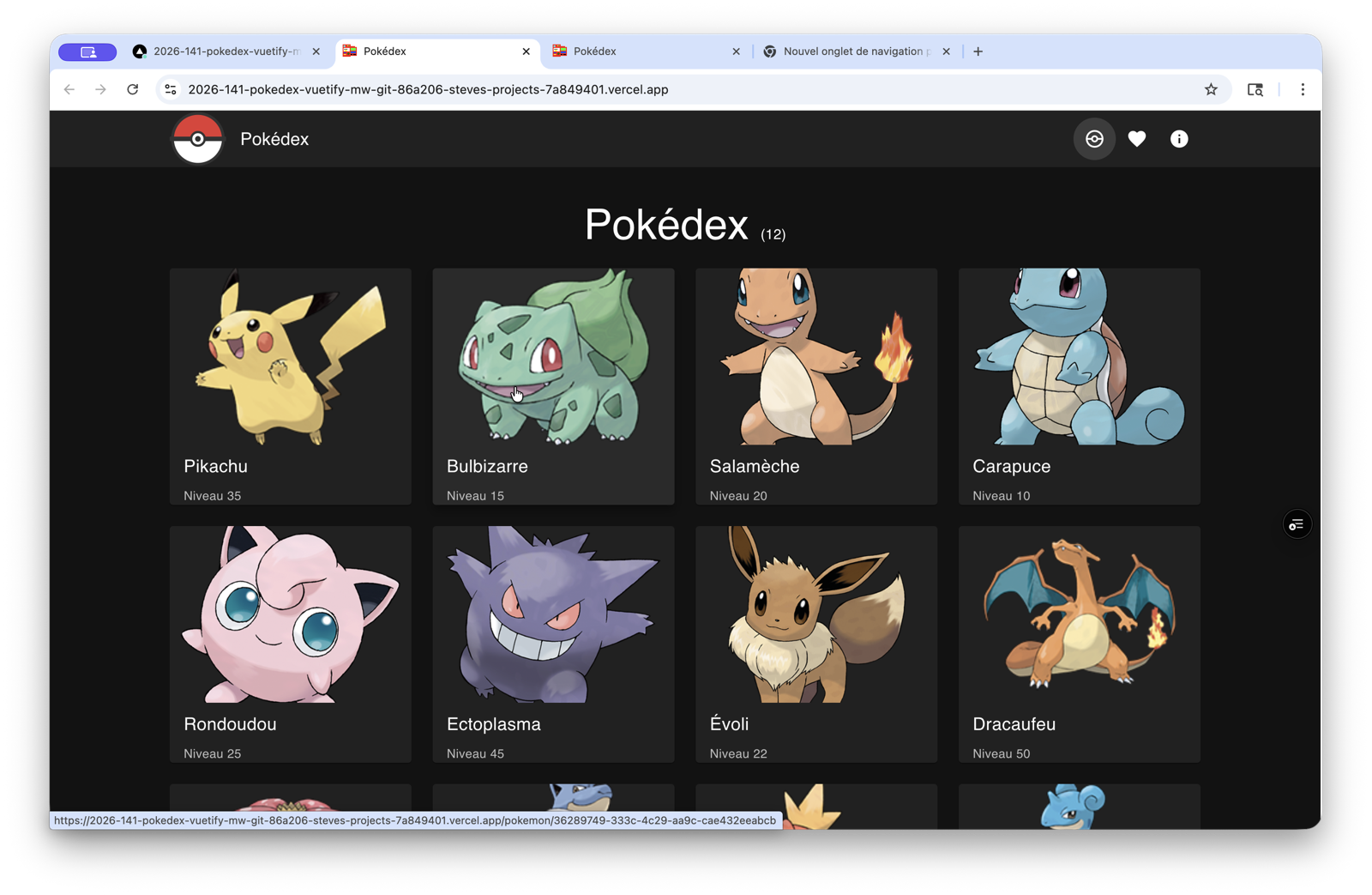 Liste Pokédex — images affichées