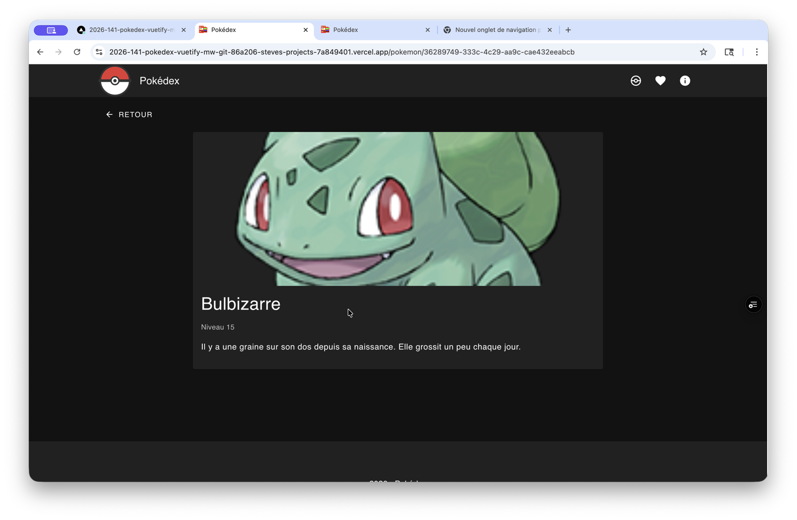 Page détail Pokémon — accessible via URL directe