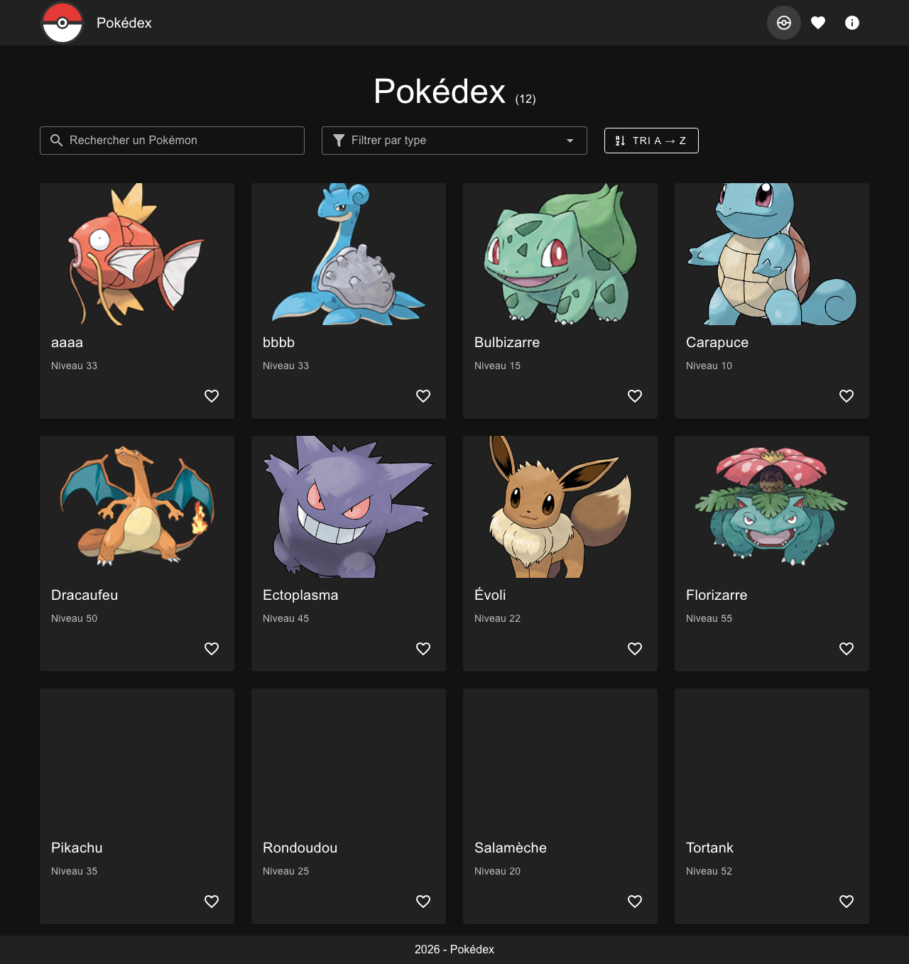 Cartes avec bouton favori